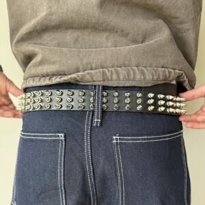 Y2K Black Leather Punk Belt Silver Studs Adjustable Fits 26-36 Unisex Style